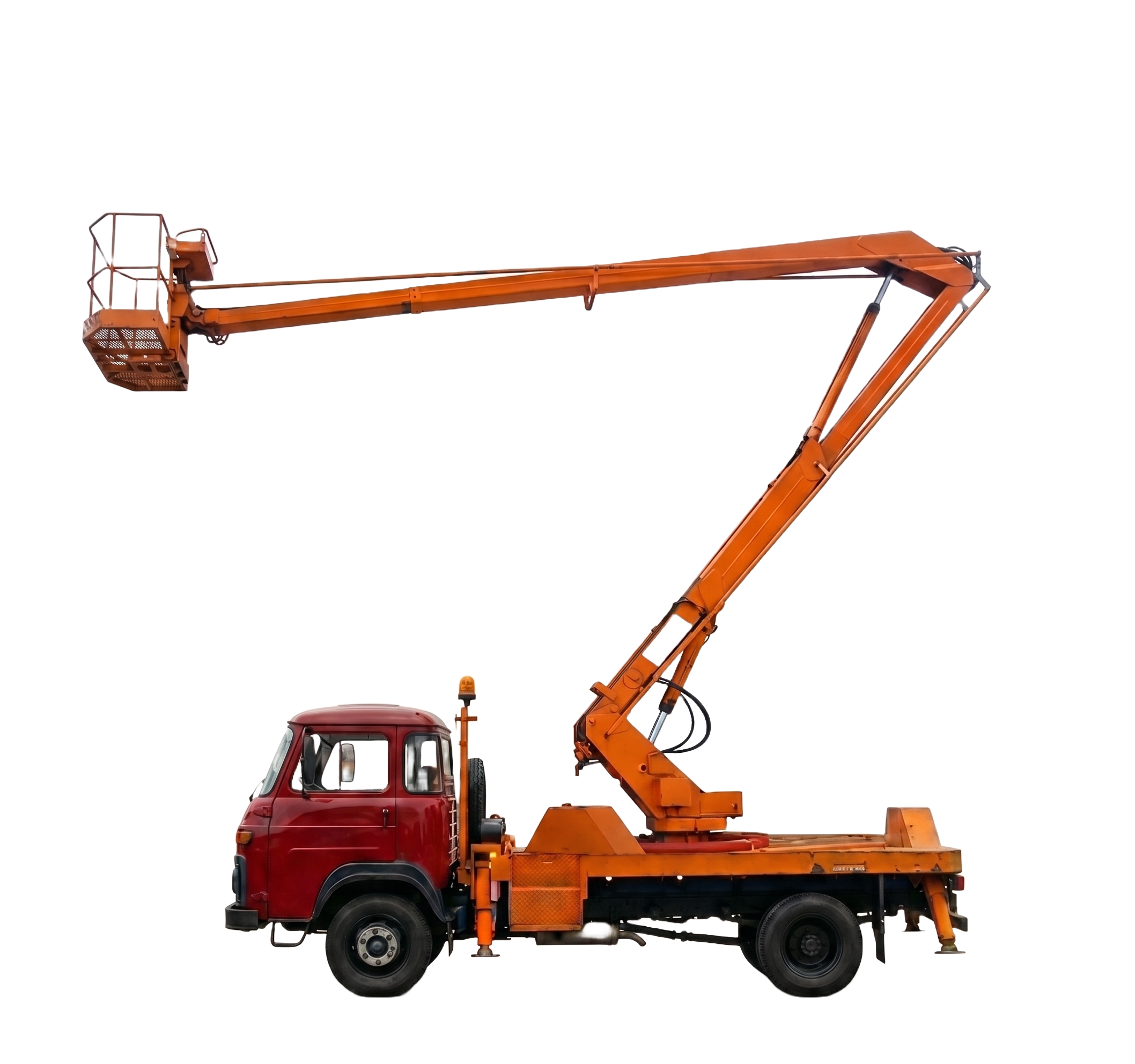 Červená Avia s oranžovou hydraulickou plošinou